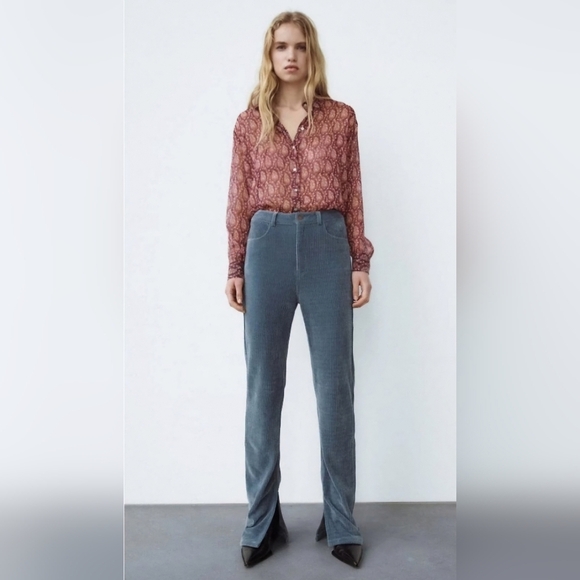 Zara Corduroy Blue Marl Pants - Picture 1 of 8